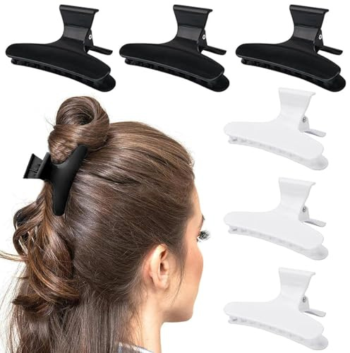 Lot de 6 pinces à cheveux en forme de papillon - Accessoires de coiffure - Barrettes noires et blanches pour coupe et coiffage (noir et blanc)