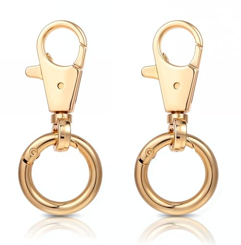 Ouligay 2 mosquetones dorados con articulación giratoria de metal giratorio, llaves doradas desmontables con anilla en O para manualidades, bolso de mano, manualidades