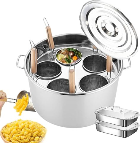 Macchina per la cottura della pasta commerciale - con 2 teglie da forno, pentole per la pasta e pentole da brodo - con 5 cestelli scolapasta, pentola da cucina in acciaio inossidabile per noodles/gnoc