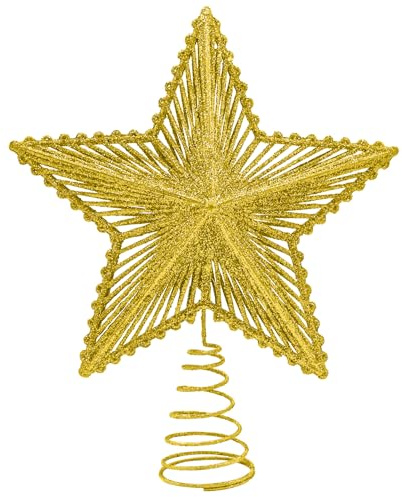 Gold Christmas Tree Topper, Glitter Trees Star Topper, Metal Tree Top for Christmas Decorations, 20CM