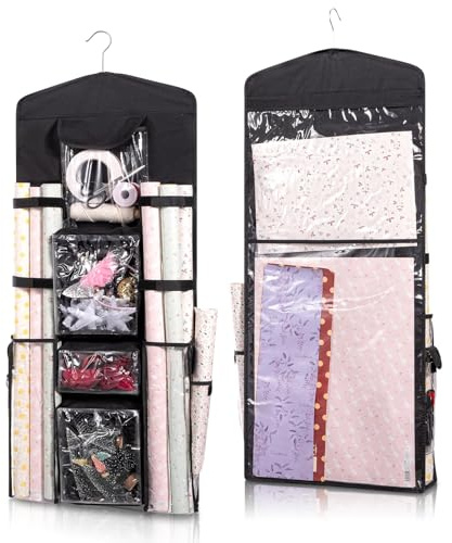 YEENAIV Schwarz Geschenkpapier-Organizer, Geschenkpapier Aufbewahrung Hängende Geschenkpapieraufbewahrung, Multifunktionaler Doppelseitiger Halter für Schlafzimmer-Schranktüren 100 * 45cm