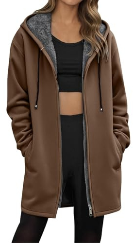 Generisch Fleecejacke Damen Lang Winter Warm Winterjacke Plüschjacke mit Fellkapuze Frauen Kuscheljacke Plüsch Thermal Jacken Teddyfleece Jacke Gefüttert Teddyjacke Outdoor Wintermantel