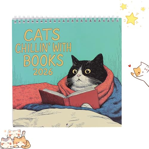 Cats Chilling With Books Calendar 2026 - Reading Cat Calendar, Family Calendar 2026, Wall Calendars Family Planner For Cats Lovers, Creative Family Planning Reminder