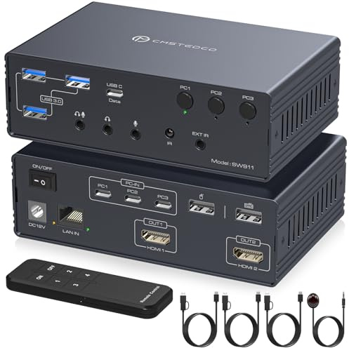 VEDINDUST USB C KVM Switch Docking Station 2 Monitors 3 Computers 4K120Hz Mac Thunderbolt Docking Station Dual Monitor Dock Support Extended/Mirrored for Mac and Windows