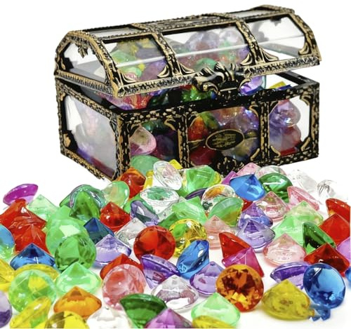 Diamond Pool Toys,100PCS Diving Gem Pool Toy,Swimming Gems with Treasure Box Gemstones for Kids Toys Suited to Party & Underwater Training