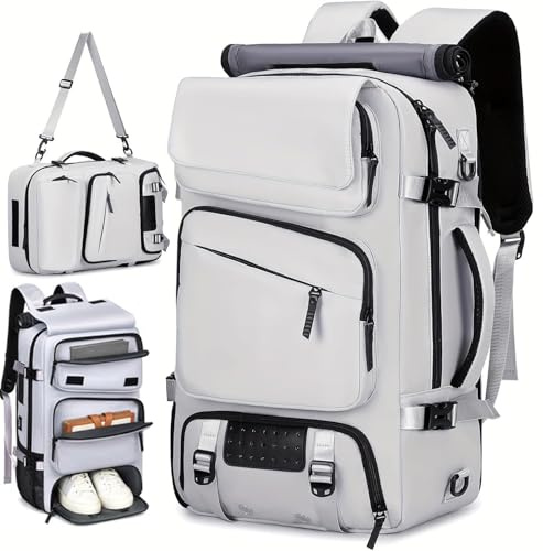 CORATED Reiserucksack, Multifunktionaler 3-in-1-Rucksack, 17-Zoll-Laptopfach und speziellem Schuhfach, Geeignet für Reisen, Arbeit, Wandern (Silbergrau)