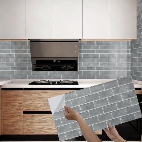 Takezuaa 10 Stück Klebefliesen Küche, Grau Mosaik Fliesenaufkleber 30x60cm Badezimmer PET Selbstklebende Fliesendekor Aufkleber Backstein für Esszimmer Bad Fliesenfolie Deko