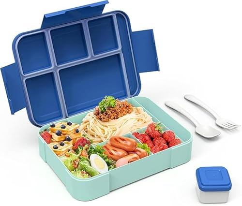 FUNEBIKE Kinder Bento Box mit Fächern 1330 ml Lunch box auslaufsichere Brotdose, Vesperbox mit 6 Fächern Frühstücksbox für den Kindergarten, Jausenbox für die Schule, Brotzeitbox für Erwachsene blue