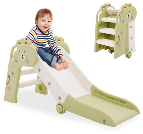 Yosamy Tobogán plegable para niños, con reposabrazos, diapositiva para bebé, tobogán infantil, diapositiva pequeña, para interior/exterior, ahorra espacio (verde)