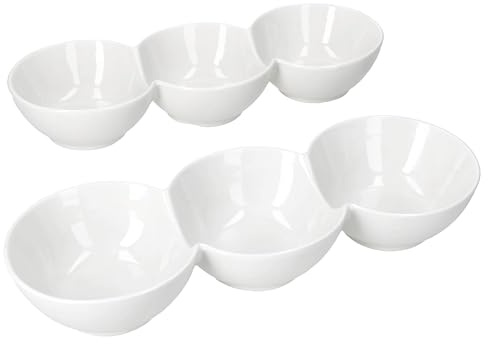 MamboCat 2er Set Dipschalen mit 3 Fächern I Keramik I weiß I Servierschalen für Dip, Antipasti & Süßigkeiten I ideal für Feiern, Geburtstage & gesellige Abende