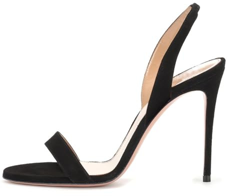 Genérico Sandalias Mujer Punta Redonda Tacón Stiletto Slingback Correa Tobillo Punta Abierta Acabado Metálico Zapatos Elegantes Moda para Fiesta Club Noche