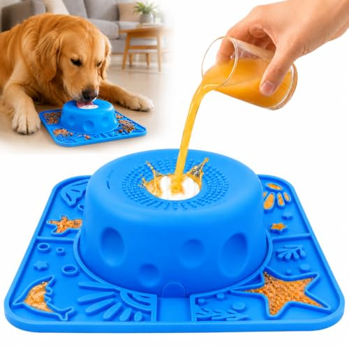 Dog Slow Feeder Liquid Bowl, 500ML Large Dog Licking Bowl with Rolling Ball | Anti Slip Dog Liquid Treat Bowl with Suction Mat, Silicone Lick bowl for Anti Gulping, Dog Enrichment, Energy Release