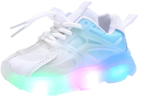 Zapatillas deportivas luminosas para niños de malla cómodas, zapatos con luces para niña niño, zapatillas al aire libre multideporte luminosas running calzado, Color blanco., 26 EU
