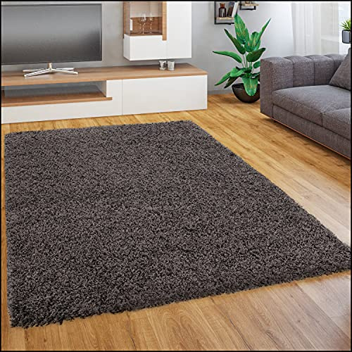 Paco Home Teppich Wohnzimmer Schlafzimmer Hochflor Shaggy Flokati Optik Einfarbiges Design Weich Flauschig Moderne Deko, Grösse:190x280 cm, Farbe:Anthrazit