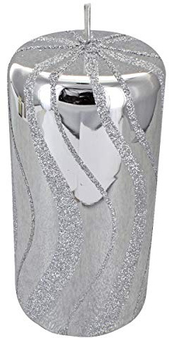 G Decor Silver Spiral Glitter Glass Candle Pillar (Large Pillar)