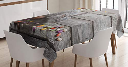 ABAKUHAUS Osterhase Tischdecke, Kaninchen Foto, Personalisierter Druck mit Klaren Farben Waschbar Wasserfest kein Verblassen, 140 x 240 cm, Grau Braun