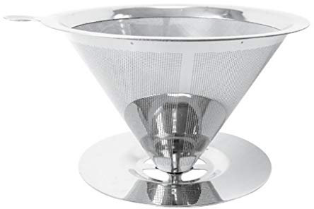 ACMEDE Edelstahl-Kaffeefilter, übergießen Sie den Kaffeetropf-Filter papierloser, wiederverwendbarer Doppelschicht-Kaffeefilter mit Sockel für 2/3/ 4/6/ 8 Tassen