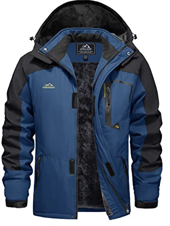 EKLENTSON Mens Waterproof Parka Coats Fleece Winter Zipper Hooded Jackets