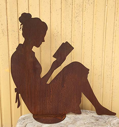 Frau liest Buch Rostfigur 59x64cm Rost Edelrost Metall Rostfigur