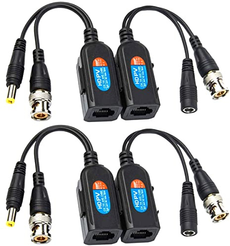 Greluma 4 STK Balun HD Cat5 RJ45 zu BNC Video Baluns Transceiver Passiv mit Stromanschluss für 1080P 3MP 4MP 5MP 8MP HD-CVI/TVI/AHD/CVBS / 960H Kamera