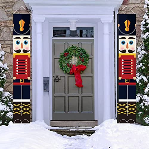 Décorations de Noël Casse-Noisette, Bannières de Noël extérieur Soldat Casse-Noisette Bannière Suspendue Taille Réelle Casse-Noisette Soldat Porche Signes pour Porte Cheminée Mur 32x180cm(Rouge)