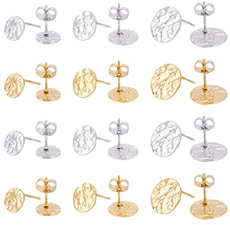 UNICRAFTALE 24Pcs 3 Größen Flache Runde Ohrstecker 304 Edelstahl Ohrstecker Mit Loch 2 Farben DIY Ohrringe Zubehör Metall Ohrring Selber Machen Set Für Damen Ohrringe Schmuckherstellung Basteln