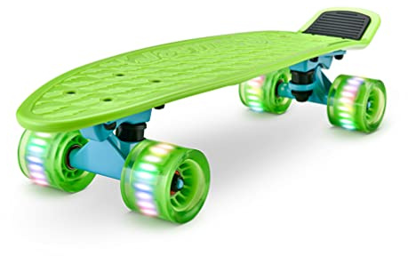 Standard Skateboard Mini Cruiser - 6'' PP Deck Complete Double Kick Skate Board w/ 3.25 Aluminum Alloy Truck, PU Wheels w/LED Light - for Kids, Teens, Adults