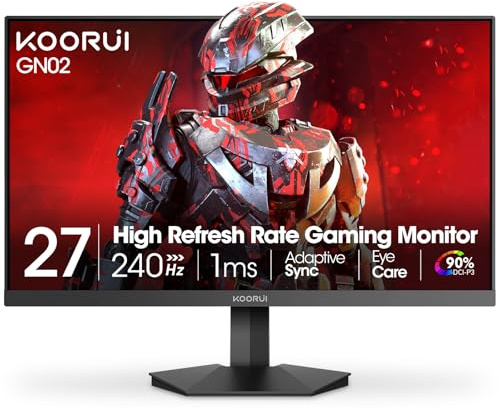 KOORUI 27 Inch Full HD Gaming Monitor 240hz, 1ms, DCI-P3 90% Color Space, FreeSync G-Sync Compatible, (1920 x 1080, HDMI, DisplayPort)