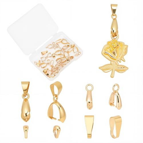 SUNNYCLUE 1 Box 20 Stück 4 Stil 18 Karat Vergoldetes Messing Klemmschlaufen Klemmclip Bügelverschlüsse Charms Oval Messing Schnappschlaufen Schmuckzubehör Verschlussverbinder Für Ohrring-Armband-Schmu