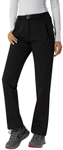 YUSHOW Pantalon Ski Femme Hiver Imperméable Pantalon de Randonnée Softshell Chaud Doublé Coupe Vent Polaire Pantalon de Montagne Escalade Snowboard Trekking, Noir, L