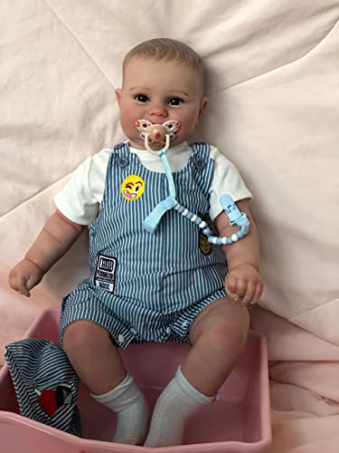 MineeQu 24 Zoll Wahres Leben Große Größe Süßes Lächeln Reborn Babypuppen mit magnetischem Schnuller Realistische Neugeborene Kleinkinder Puppen, die echt Aussehen und Sich echt anfühlen