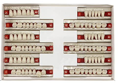 Lot de 84 fausses dents dentaires complètes en résine acrylique, 3 ensembles de dents entières en polymère synthétique, 23 nuances A2 matériaux dentaires supérieurs + inférieurs pour remplacement,
