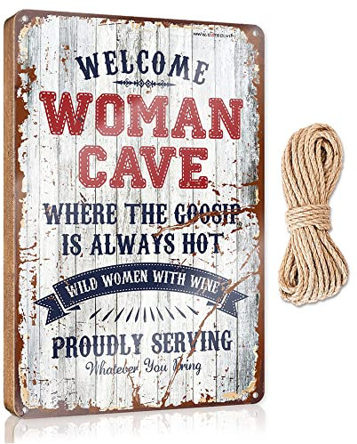 Wohnheim Room Essentials Willkommen Frau Höhle Wilde Frauen mit Wein Holzschild Blechschild Pool Zone Blechschild (Größe: 23 x 35 cm)