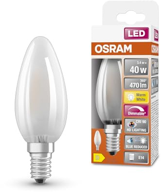 OSRAM Superstar dimbar LED-lampa med särskilt hög färgåtergivning (CRI90), E14-bas, frostat glas,Varmt vitt (2700K), 470 Lumen, ersätter 40W-belysningsmaterial dimbar, 1-Pack