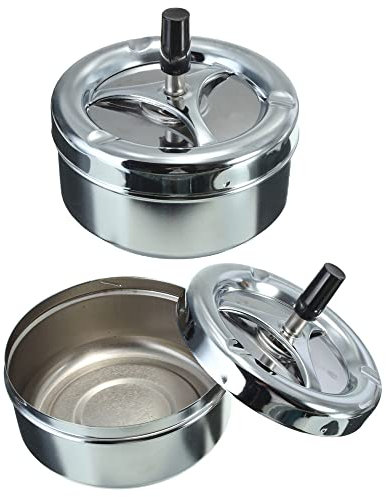 Lot de 2 cendriers à cigarettes rotatifs en acier inoxydable coupe-vent pour intérieur et extérieur Argenté