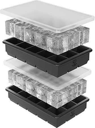 Oliver's Kitchen ® Eiswürfelbehälter mit Deckeln - Einfaches Entfernen der Eiswürfel - Hält Gin, Whisky und Getränke lange kühl - Große Eiswürfelformen aus Silikon