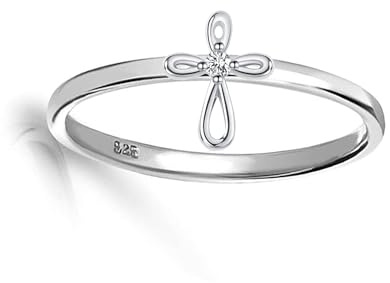 Precious Pieces .925 Sterling Silver Baby Ring with Infinity Cross for Baptism, Christening, Dedication, First Communion Gift for Babies, Toddlers, or Little Girls (Size 4)