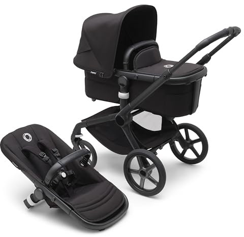 Bugaboo Fox 5 Carrito Todoterreno, Cochecito de Bebé 2 en 1, Suspensión Total, Fácil Plegado, Capazo Espacioso, Asiento Extensible, Maniobrabilidad, Chasis Negro y Capota Negra
