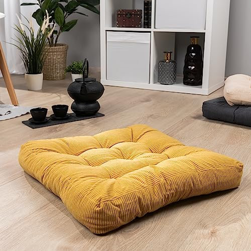 Paco Home Bodenkissen Boden Kissen Sitzkissen versch. Farben Innen Auflage Weich Dekorativ Rund Uni Yoga Meditation, Farbe:Ocker, Größe:50x50x8cm