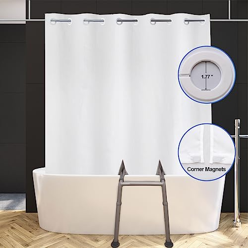 YISURE Split Shower Curtain for Bath Sliding Transfer Benches, White Large 80x80 Shower Curtain with Two 13.4x11.8-Separated-Away Slits at Bottom, No Hooks Needed & 2 Vertical Slits Designed