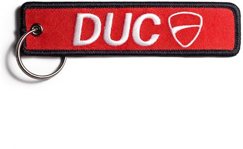 RENEGADE® Motorrad Schlüsselanhänger aus Stoff mit Schlüsselring Bestickt & Kratzfest - 130 x 30 mm, rot - (DUC)