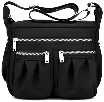 SODOLLEE Donna Borsa a Tracolla Stampa di Moda Borsa a Spalla Leggera Tasche Multiple Crossbody Bag Nylon Borsa Messenger per Shopping Viaggio Nero