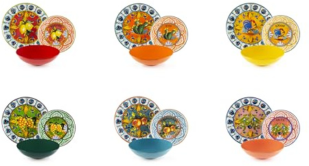 Excelsa Bari Vecchia Service de vaisselle 18 pièces, porcelaine et Stoneware, décoration multicolore, 6 personnes