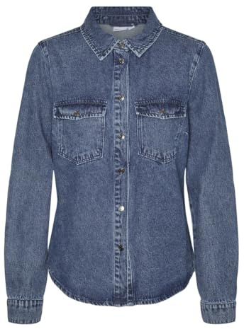 Vero Moda Vmjennie Ls Denim Shirt Mix Noos Chemise en Denim pour Femme, Denim Bleu médium, M