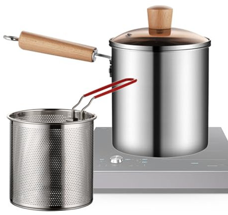 Olla para freidora de pescado, cesta para freír en la estufa, olla para freidora resistente, filtro de malla para olla, soporte de aceite para olla para alitas de pollo para cocinar patatas fritas