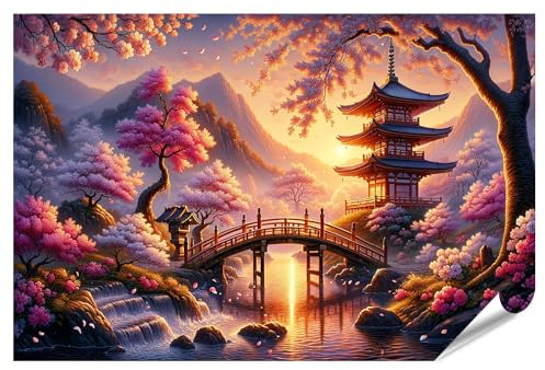 islandburner XXL Bild Poster Gelassenes Japan Kirschblüten in Blüte magische Saison Premium Bilder Fotodruck