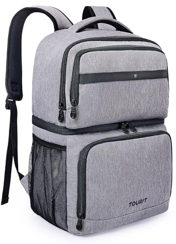 TOURIT - Zaino termico refrigerante con doppio strato 27L, borsa termica isolata, impermeabile, zaino leggero per campeggio, picnic, escursionismo, spiaggia, colore grigio