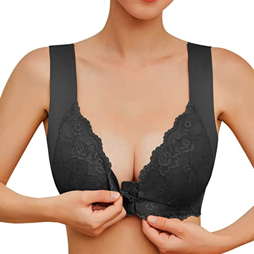 YEBIRAL Damen Verschluss Vorne Ohne Bügel Spitzen BH Große Größen Minimizer Sexy Push Up Bra Komfort Bustier Breiten Trägern Klassischer Soft-BH M-5XL