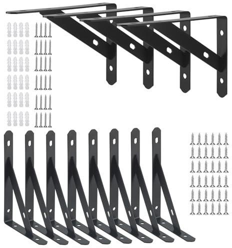 FAAING 12 staffe per scaffali, in metallo, 150 mm, 90 gradi, con viti, per montaggio a parete e cartongesso, portata 30 kg
