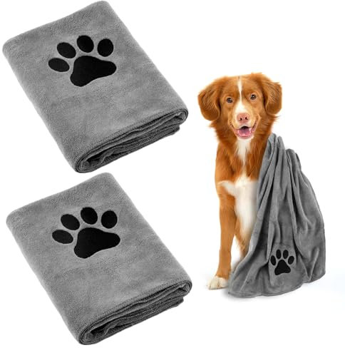 Hundehandtuch, 2 Stück Hundehandtuch Extra Saugfähig für Hunde Und Katzen, Grau Schnelltrocknend Haustier Mikrofaser Handtücher, 100 x 50 cm Hunde Handtuch für Katzen, Hunde Oder Andere Haustiere